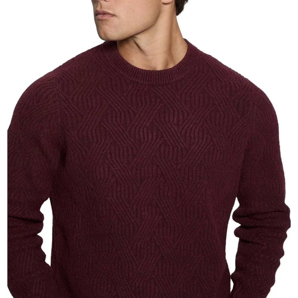 Guess Eco Wesley‎ Burgundy Red Long Sleeve Lattice Ribbed Sweater Size Medium - Picture 3 of 11